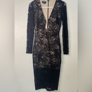 bebe Black and Cream Long Sleeve Lace Dress